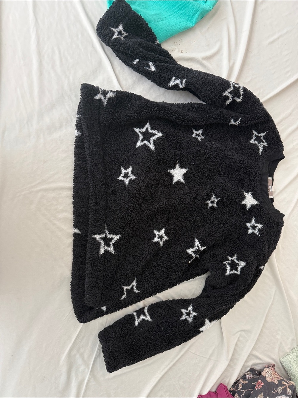 Black Fuzzy Star Print Pullover